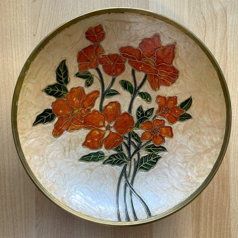 Vintage Enamelled Brass Floral Dish - Made in India - Picture 1 of 4